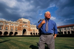 Photo of foermer Rice Univerisy president in the quad of the university in Houston Texas by Phillippe Diederich